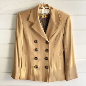 Express Tailleur Camel Wool Blend Double Breasted Blazer Suit Jacket Size 1/2 P